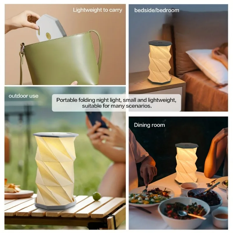 Retro wooden folding outdoor table lamp, portable stepless dimming night light, USB rechargeable camping tent light