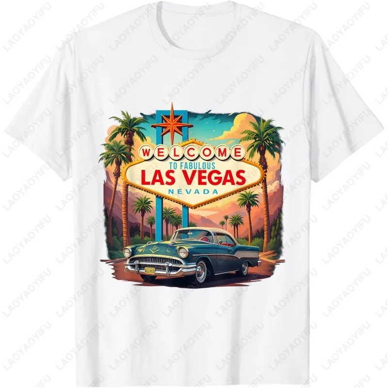 Retro Las Vegas Nevada Souvenir Vacation Trip TShirt Men Women High Quality Cotton Loungewear Tees Vintage Unisex Casual Tops