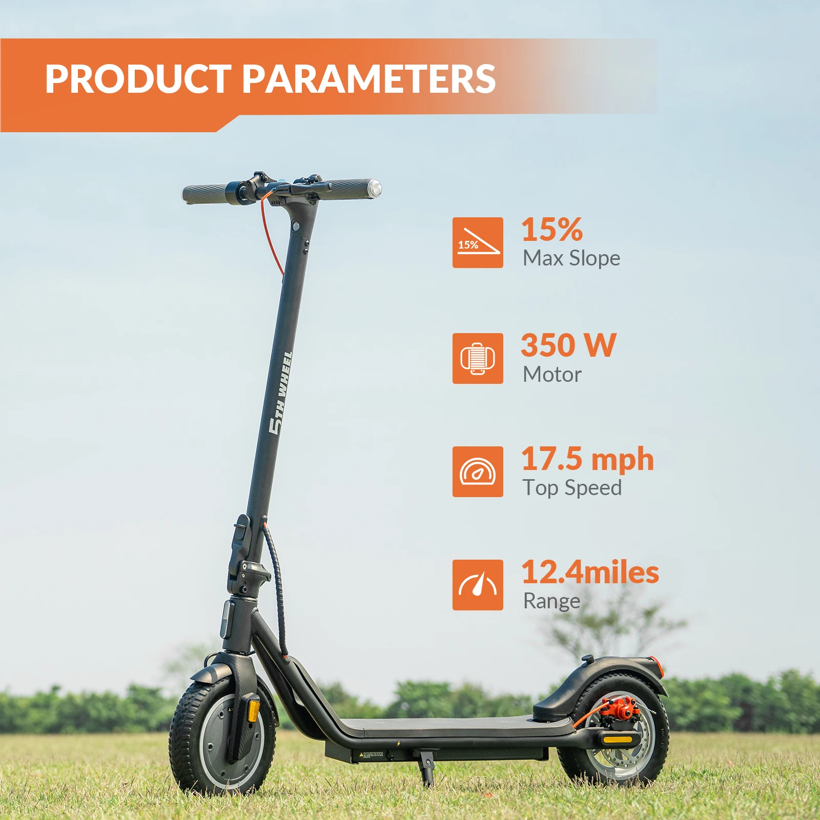 سكوتر كهربائي بعجلة 5TH، إطارات صلبة مقاس 10 بوصات، محرك 350 وات و17.5 ميجا في الساعة، 12.4 ميل، إشارات الانعطاف والفرامل المزدوجة، التحكم في التطبيق والقفل الإلكتروني