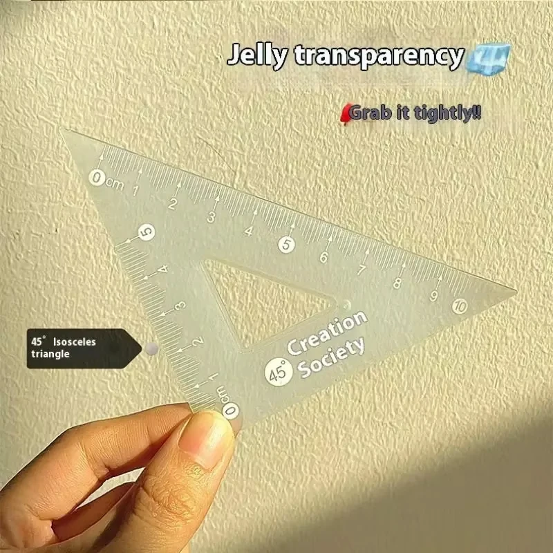 4PCS/Set 15CM Jelly Ruler Set Thickened Measuring Stationery Set Square Transparent Measuring Ruler Student Gift