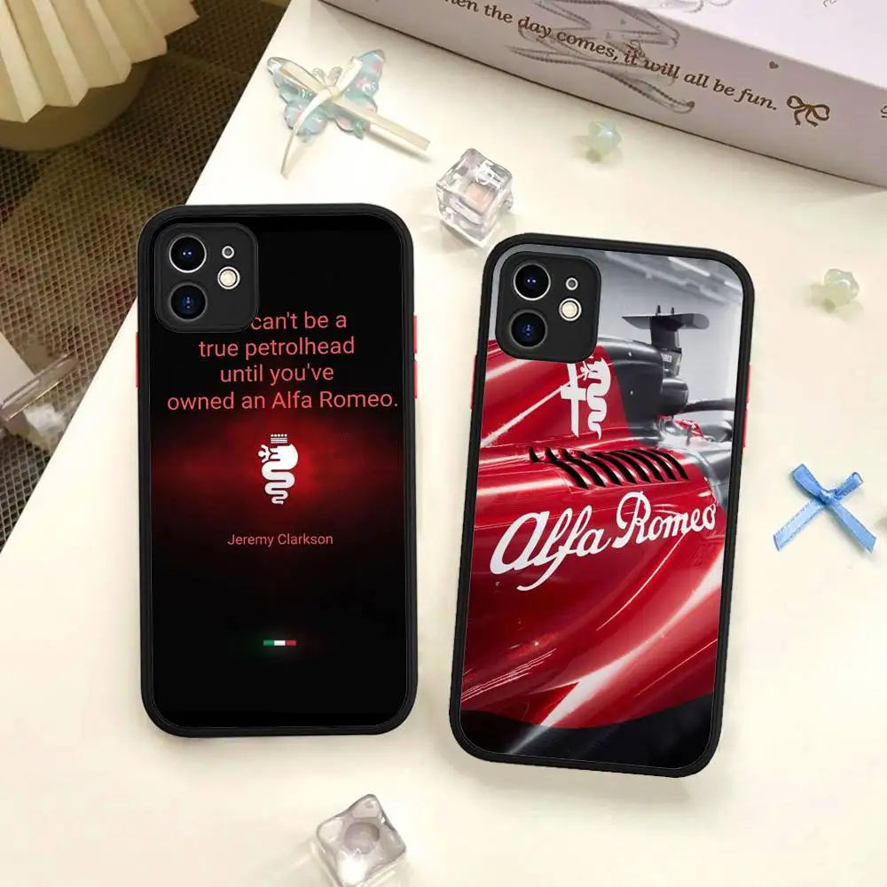 Горячая новинка: матовый полупрозрачный чехол для iPhone 15, 16 Pro Max, 11, 12, 13, 14, XS, XR, X Plus, 16E в стиле Alfa Romeo
