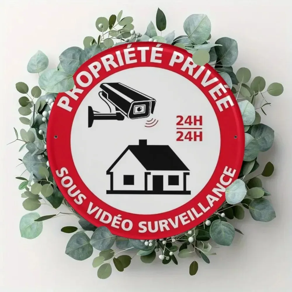 8x8 Inch Metal Tin Sign Video Surveillance Warning Decorative Plaque Private Property Wall Art for Home Garage Garden
