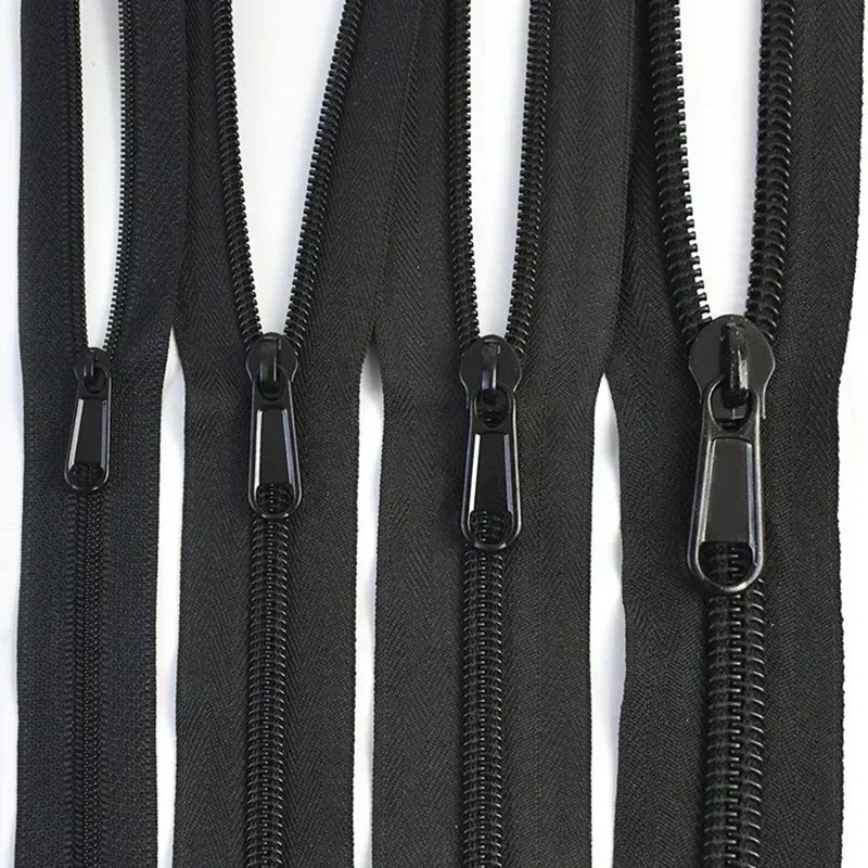 3# 5# 8# 10# 10M Black Code Coil Zippers 10Pcs Zipper Sliders Clothes Sewing Zip Puller Head Zips Repair Kit Closures Accessory