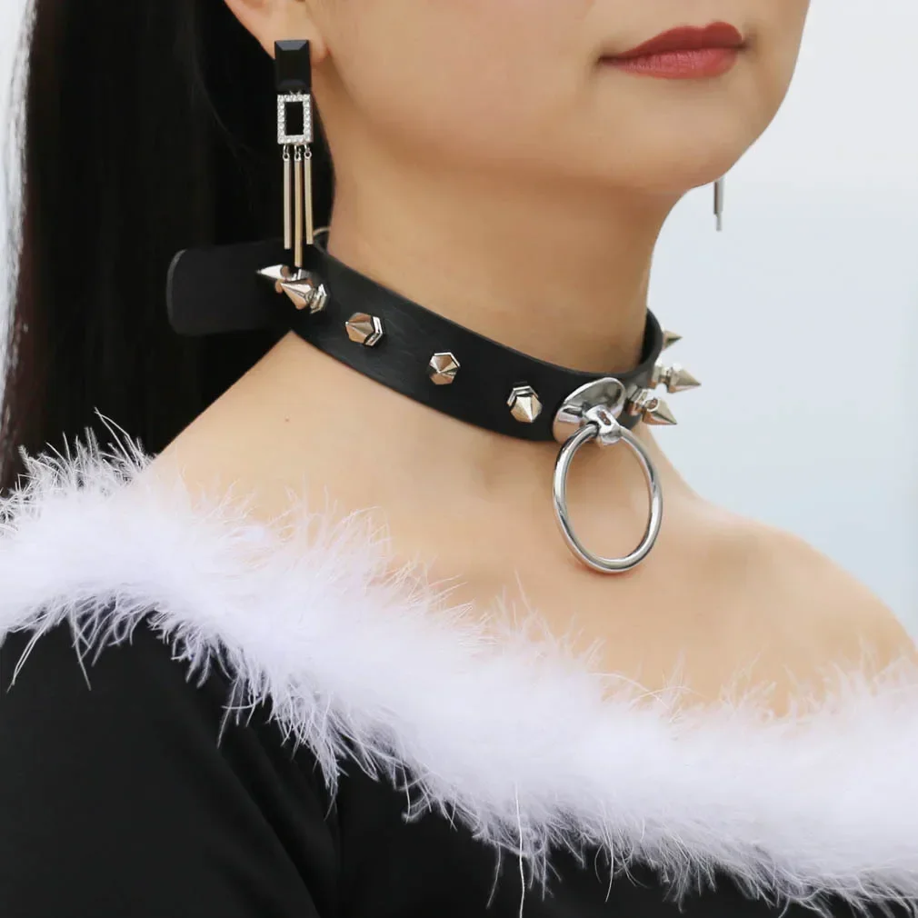 Punk style Gothic style Individuality Exaggeration Street photo Nightclub The shape of a circle Hanging rings Leather  Rivets