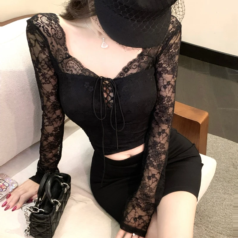 Ele Lace irt Damen Long Sve Slim Fit Gürtel Faionable Herbst Winter New Sle Girl's Ort Länge Hohe Taille