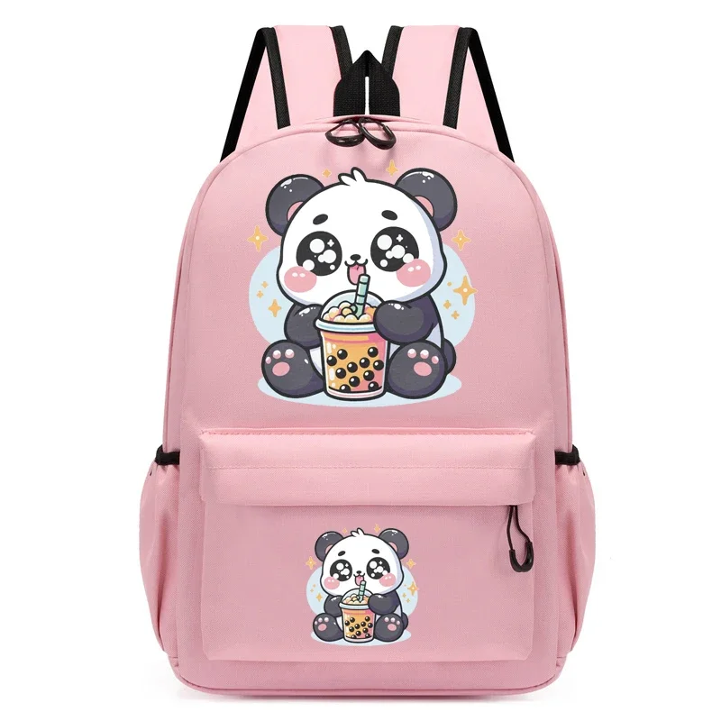 Bolsa de ombro de nylon impermeável casual para estudantes, Anime Bookbag, moda, viagem, faculdade Bagpack, Panda, Boba, chá