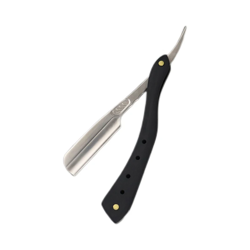 ماكينة حلاقة قابلة للطي من الفولاذ المقاوم للصدأ بمقبض خشبي أسود مع شفرات ماكينة حلاقة قابلة للاستبدال، خاصة للشعر المستعار الحقيقي #1