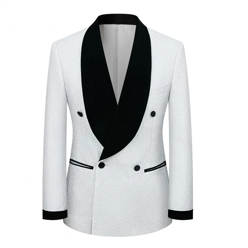 

Sparkling Stage Two Buttons Wear Men's Shawl Collar European Plus Size Suit Jacket Host Side Slit Blazers Performance Costume