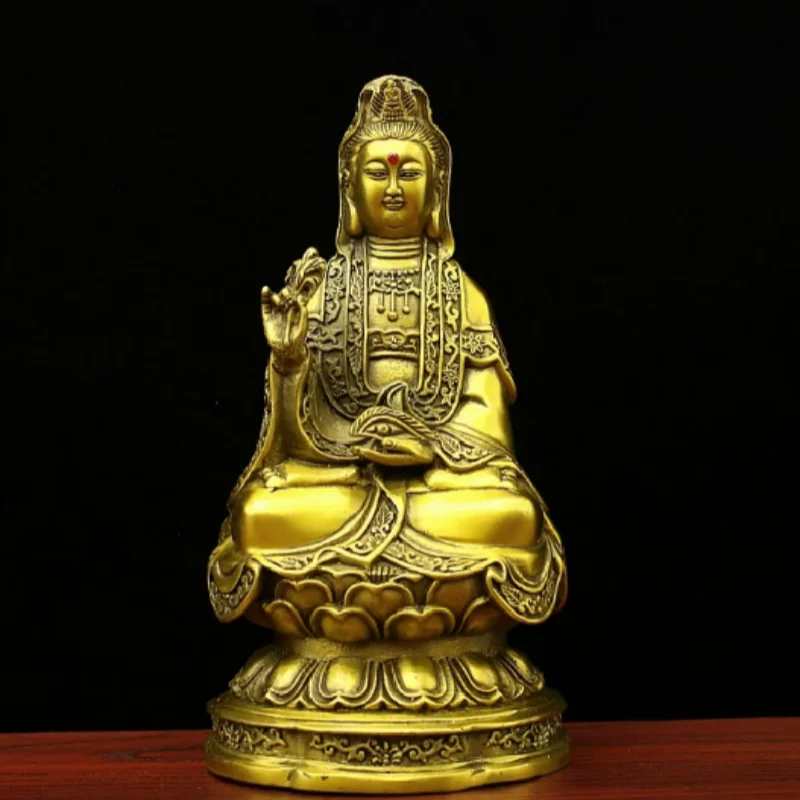 Antique copper carved Guanyin Bodhisattva deity Statue Buddha statue home feng shui ornaments modern exquisite handicrafts