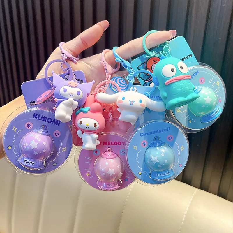 Genuine Sanrio Action Figures Kuromi Keychain Glow Ball Pochacco Kuromi Ugly Fish Key Chain Cinnamoroll Backpack Pendant Keyring