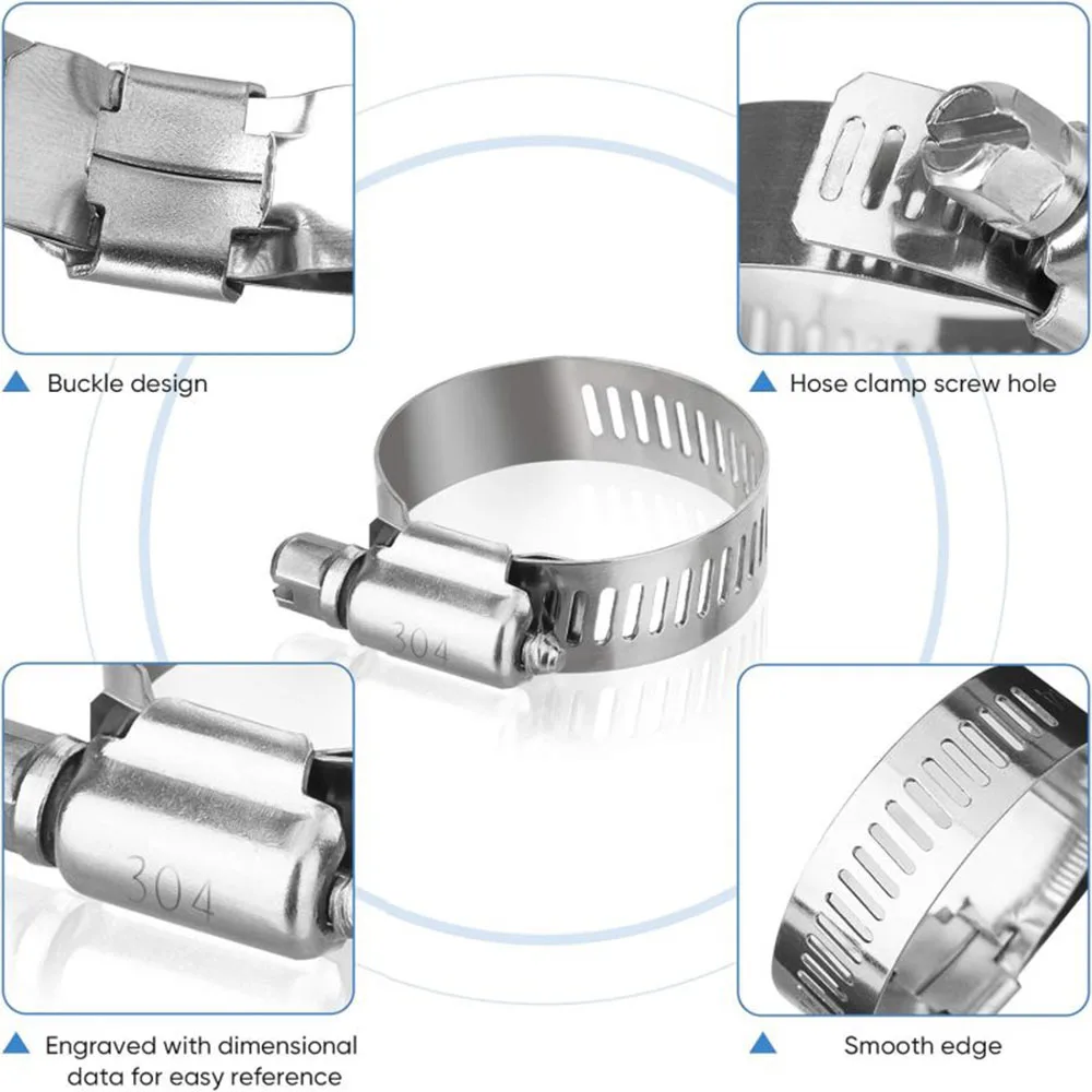 60-teiliges Schlauchklemmen-Set – 1/4''–1-1/2'' Schneckengetriebe-Schlauchklemmen aus Edelstahl 304 für Rohre, Ladeluftkühler, Sanitärleitungen und Kraftstoffleitungen – Detail 3