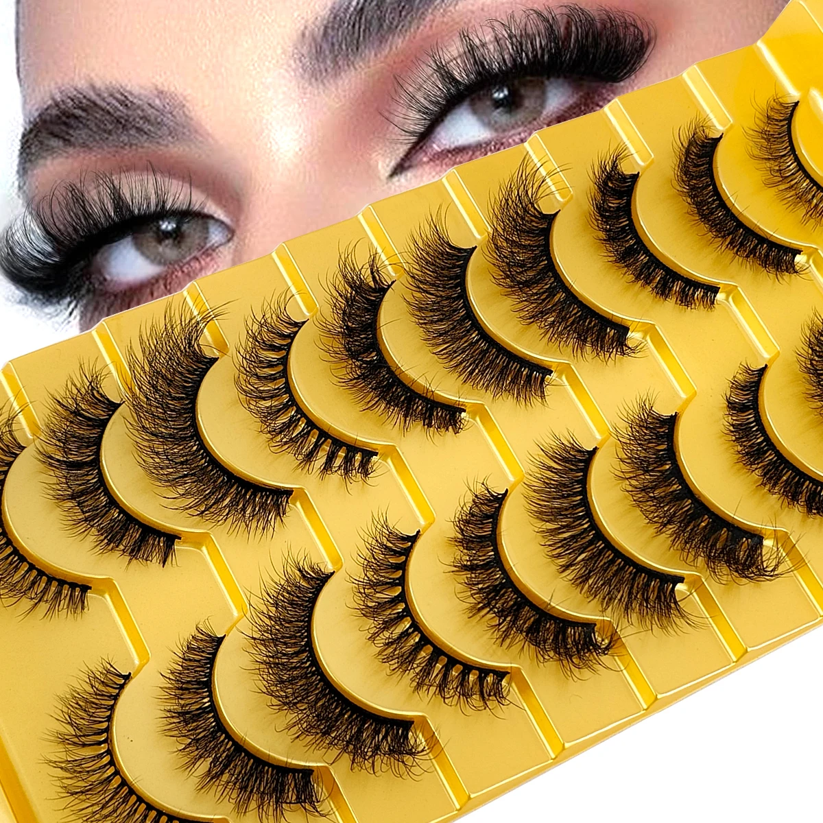 ขนตาปลอมแบบแมวตา 10 คู่ ขนตาปลอมมิงค์สังเคราะห์ ขนตาธรรมชาติยาวแบบมังก้า ขนตาปลายแหลม ขนตาปลอมสำหรับแต่งหน้า