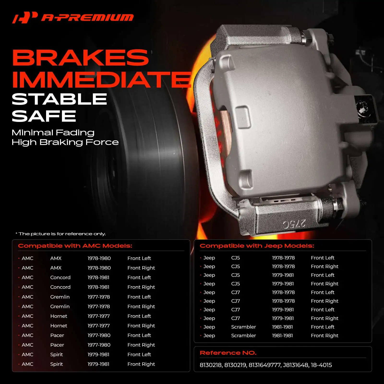 A-Premium Front Brake Caliper for AMC AMX 1978-1980 Pacer 1977-1980 Hornet 1977 Spirit 1979-1981 Concord Jeep CJ5 CJ7 1978-1981