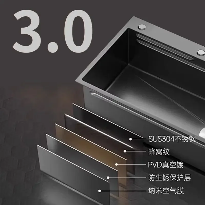 Stainless steel honeycomb embossed sink large single slot household nano dishwashing sink under the counter basin