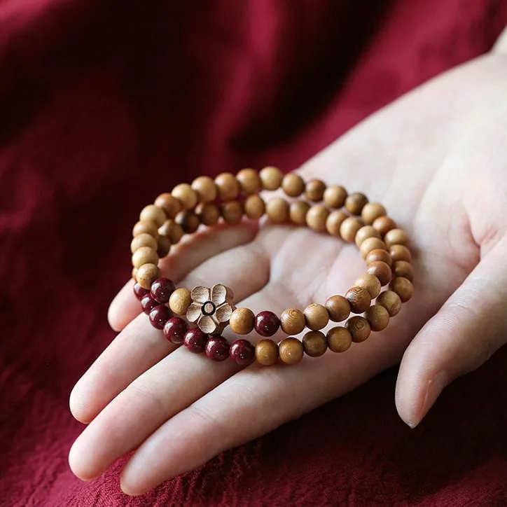 Old mahogany cinnabar double circle bracelet, purple gold sand wooden transfer beads, men's and women's Buddha beads, rosary