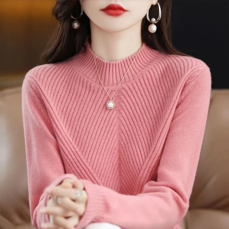 2024 New Basic Knitted Tops Women Turtlneck Sweater Long Sleeve Casual Slim Pullover Korean Fashion Simple Bottoming Shirt