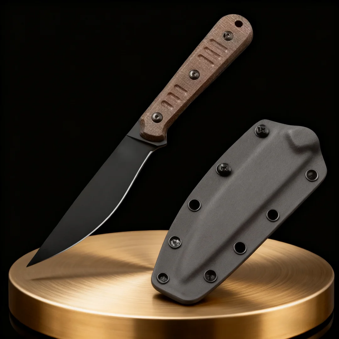 الصمت - سكين صغير مستقيم بمقبض من ألياف الكتان، سكين صيد للتخييم والبقاء على قيد الحياة، سكين فواكه حاد تكتيكي مغمد على شكل حرف K