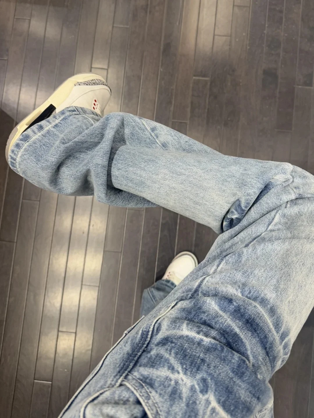 

Light Blue Waed Lightning Pattern Men's Jeans American Sle Straight Leg Trousers Spring Autumn Seasonal Faionable Long ...