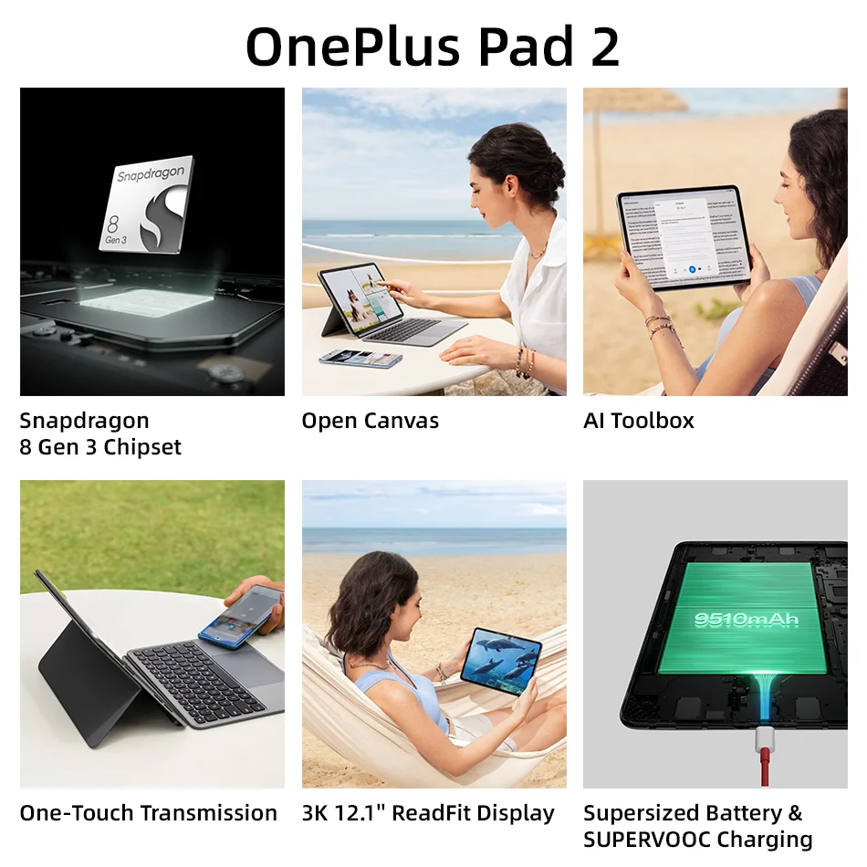 Global Version OnePlus Pad 2 Snapdragon 8 Gen 3 12.1'' 3K 144Hz LCD Screen 16GB 512GB 9510mAh Battery Ultra Slim Gaming Tablet