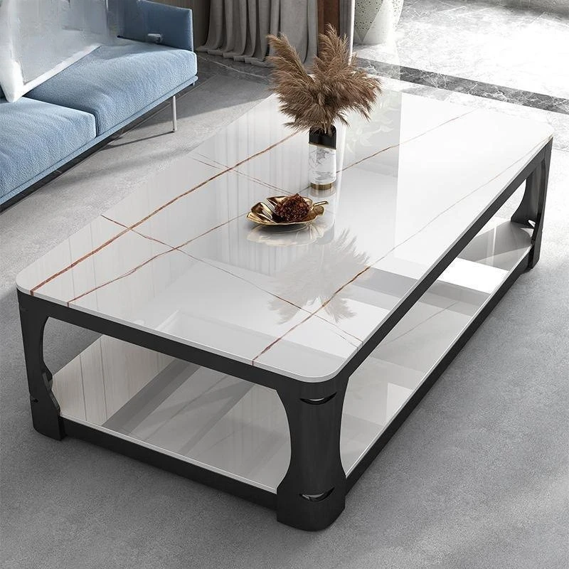 

Журнальный столик для дома, гостиной, простой стиль, современная маленькая квартира, двухслойный прямоугольный чайный столик из закаленного стекла, мрамора
