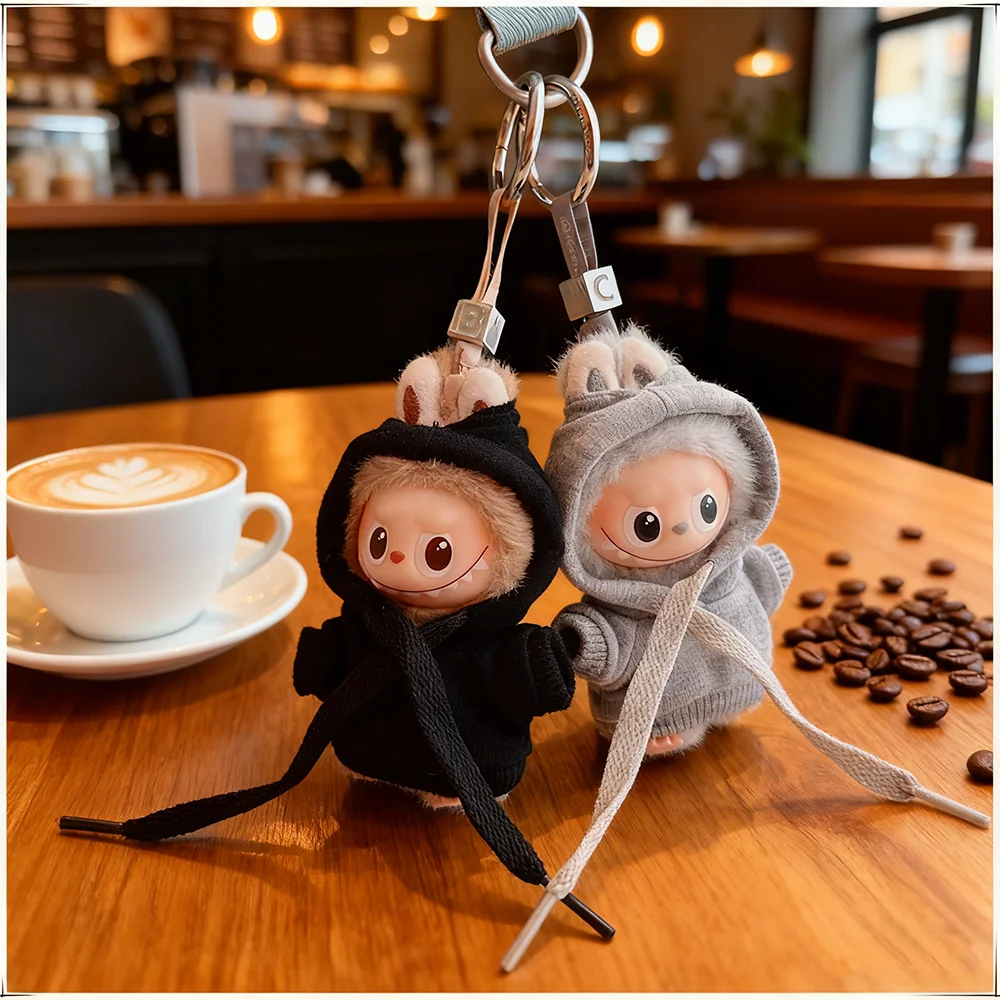 [Sem boneca] roupas para 10cm mini labubu 4a geração 4.0 conjunto de boneca preto e branco moletom com capuz acessórios de roupa