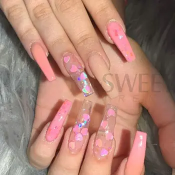 亮片糖果色愛心美甲亮片 3D 馬卡龍可愛全像閃粉美甲配件裝飾 10 最佳銷售 心型閃光 - №2