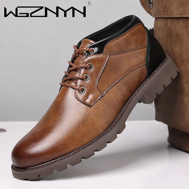 

Винтажные мужские ботинки, новинка 2025, осенне-зимняя обувь, мужские кожаные ботинки высокого качества, мужские ботильоны с боковой молнией, большие размеры 39-48