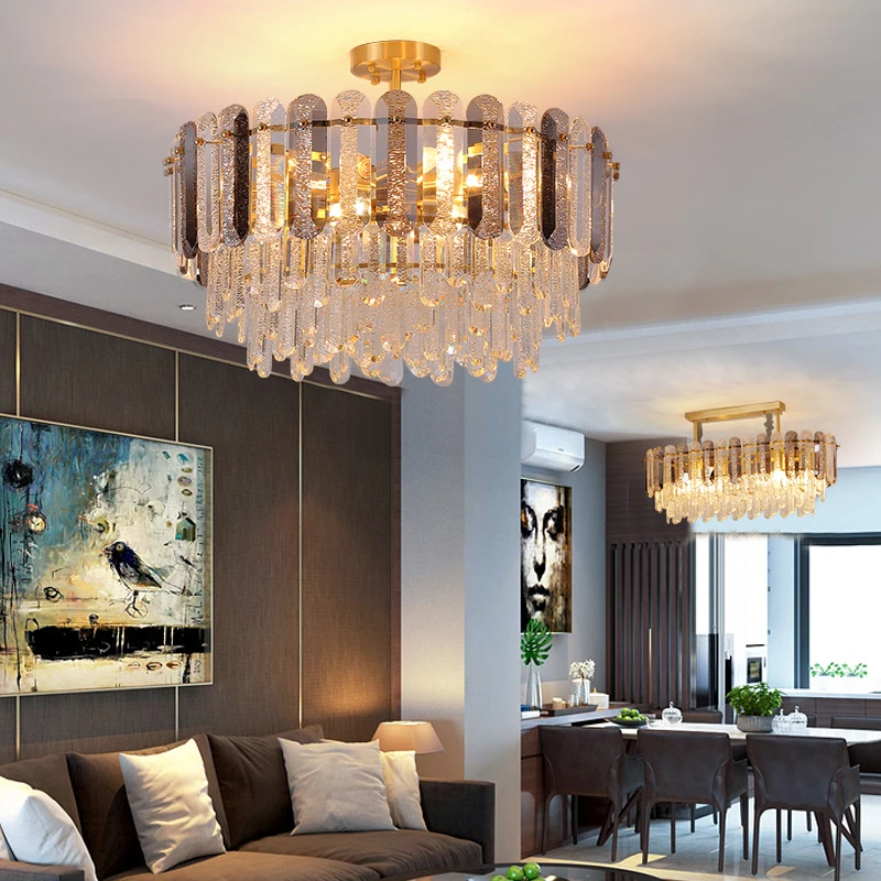 

American Style Chandelier Living Room Lamp Main Lamps Brass Copper Crystal Light Luxury Simple Modern Restaurant Lamp Bedroom