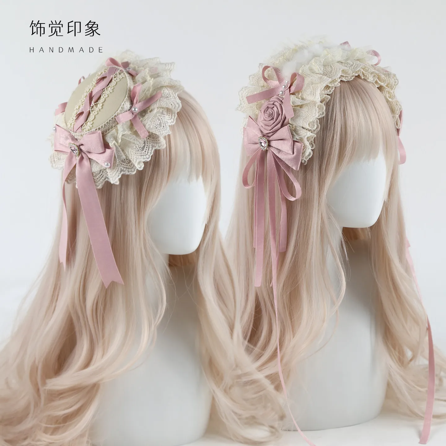 Original Handmade Ballet Lolita Pink Hair Accessories Headbandhairpin Small Thing Lolita Top Hat