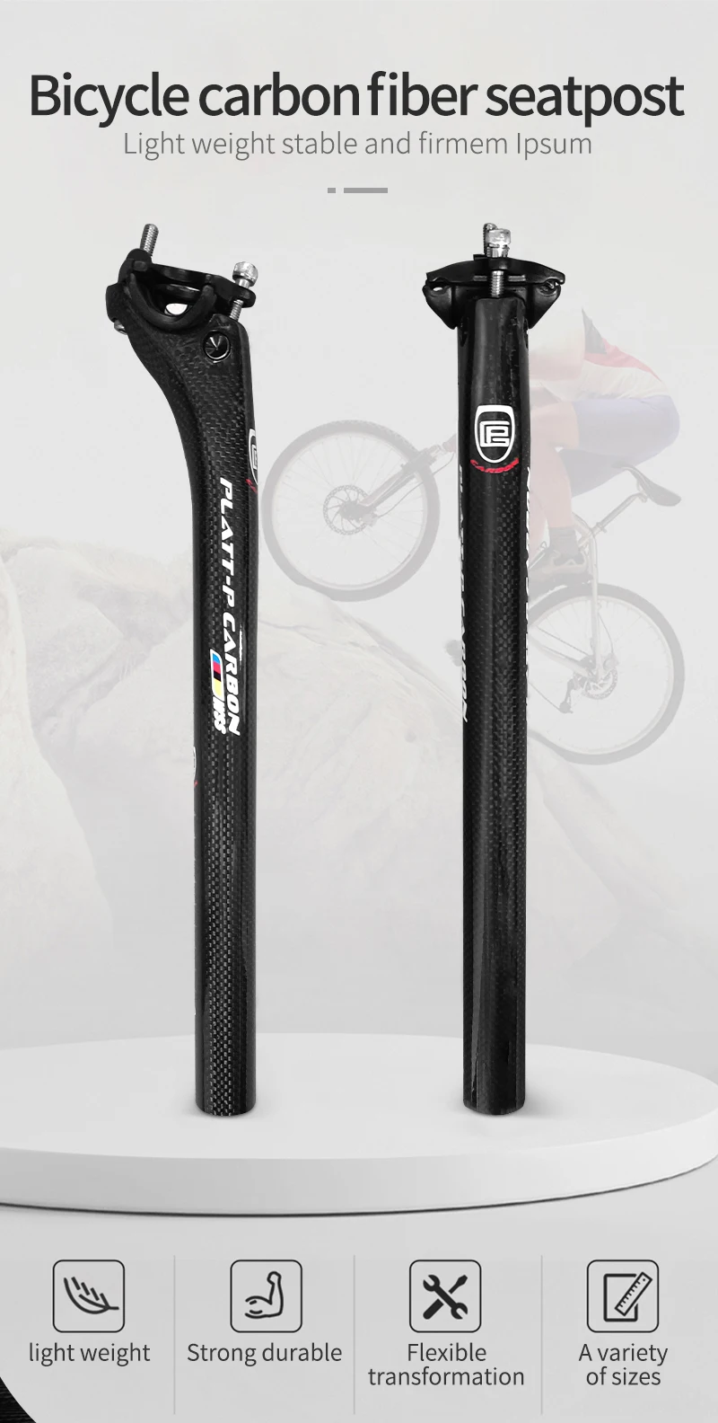 3K Glänzende Carbonfaser-Sattelstütze für Mountainbikes, Doppelspikes, 27,2mm 30,8mm 31,6mm Durchmesser, 350mm 400mm, Fahrradzubehör – Detail 1