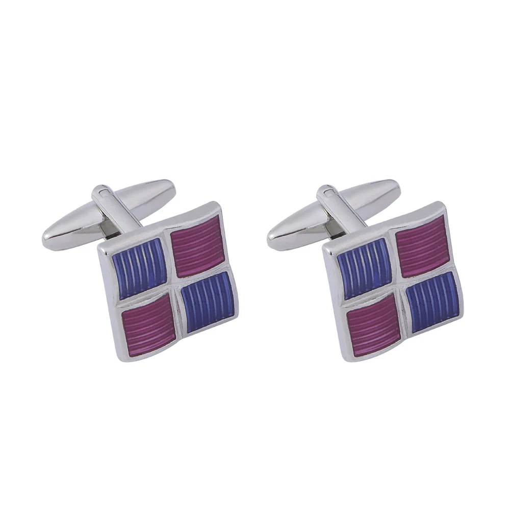 Wholesale Cheapest 2 Pcs Square Mens Cufflinks Blue And Purple Enamel Stripe Cuff Links For Shirt Suit Blouse Sleeve Button