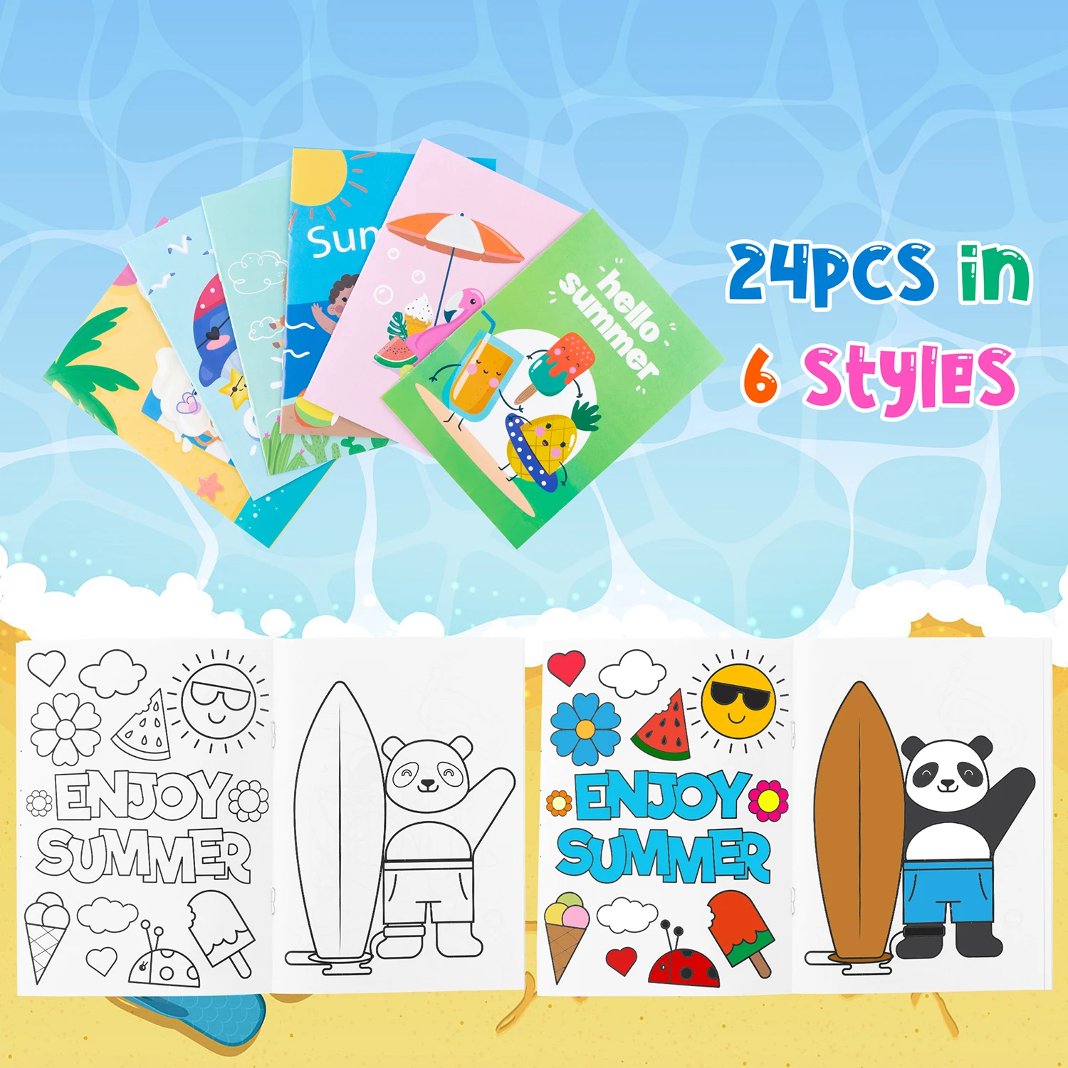 24 قطعة كتب تلوين الصيف DIY بها بنفسك كتاب فني صفحات الشاطئ الصيفية لتلوين تصاميم متنوعة النشاط الفني التعليم المبكر هدية عيد ميلاد #2