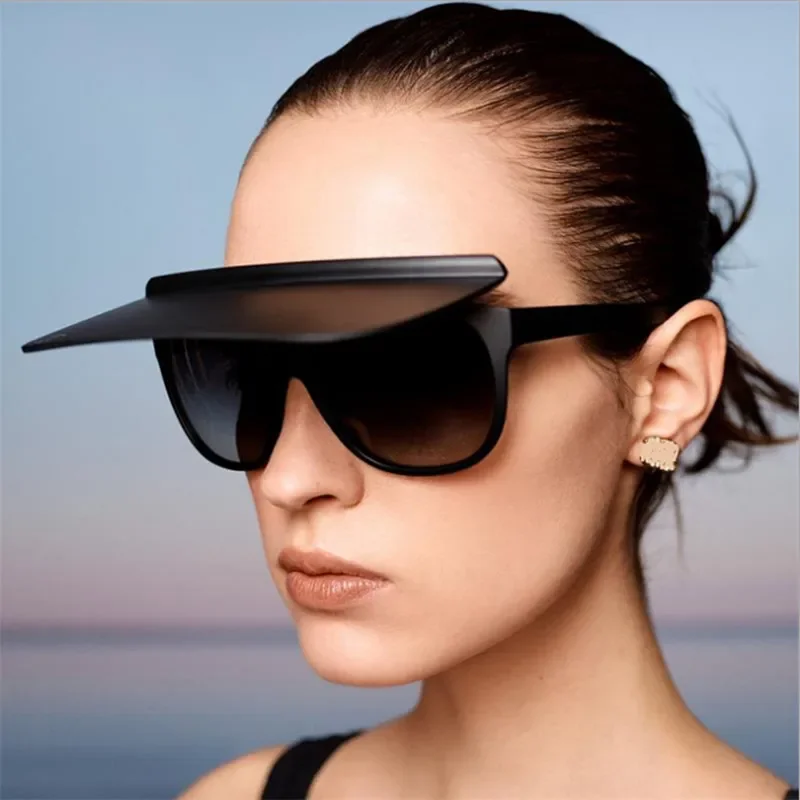 Retro catwalk hat dual-use flip Sunglasses trendy sunglasses Unique Designer Flip Women Men Shades Eyewear Vintage Sun Glasses