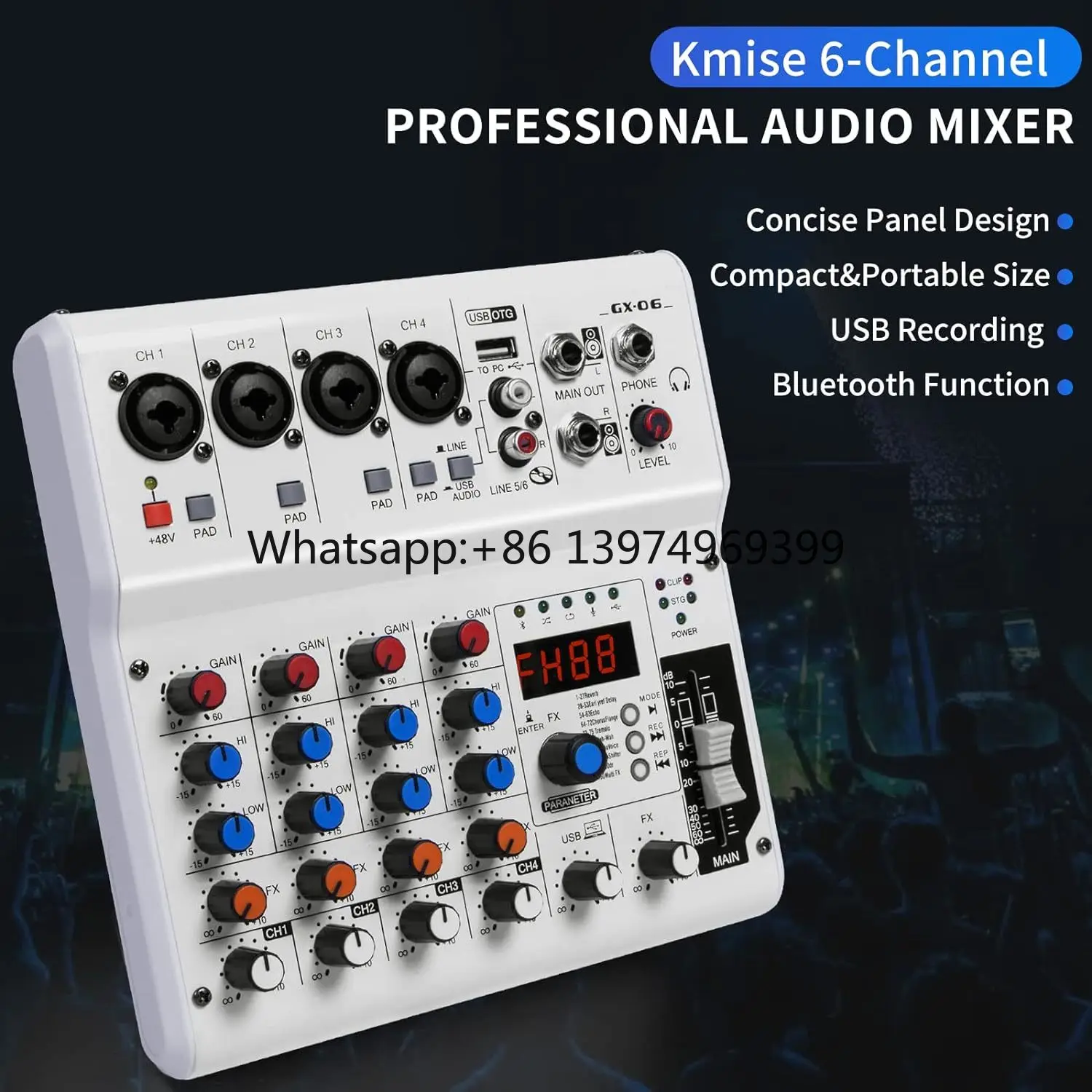 Portable 6-Channel Audio Mixer Console 99 Sound Effects Professional Audio Console for PC Live Streaming Podcasting DJ Shows