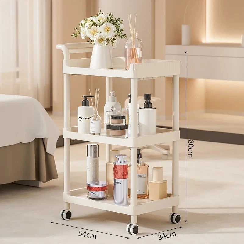 

Metal Auxiliary Cart Beauty Room Wagon Wave Cosmetic Table on Wheels Trolley Makeup Furniture Tattoo Drinks Medical Rotate