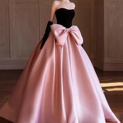 Flechazo Strapless Prom Dress Sweetheart Sleeveless with Large Bow A-Line Floor Length Double Color Women Evening Gown for Party