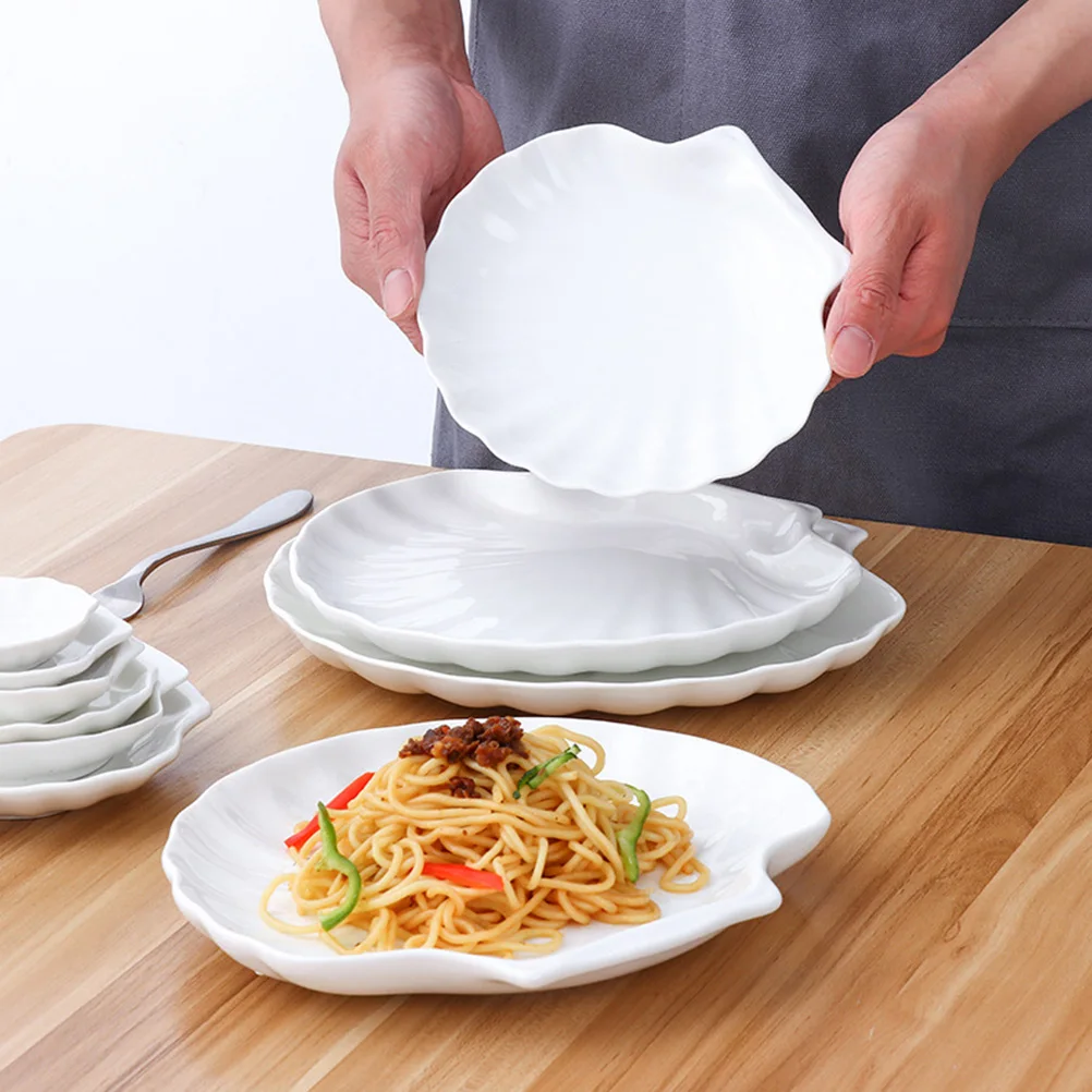 

2Pcs Shell Shape Ceramic Plates Decorative Dinner Dish Multipurpose Reusable Food Serving Tray Steak Pasta Salad Dessert Home