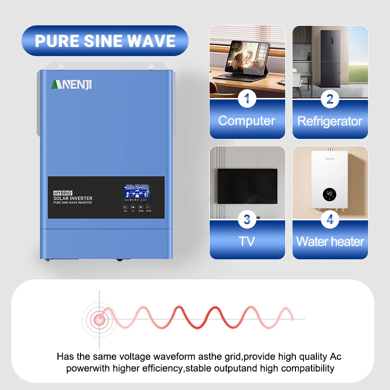 ANENJI 6.2KW 48V 4.2KW 24V NEW Hybrid Solar Inverter Dualoutput household Pure Sine Wave Inverter MPPT Solar Charge Controller