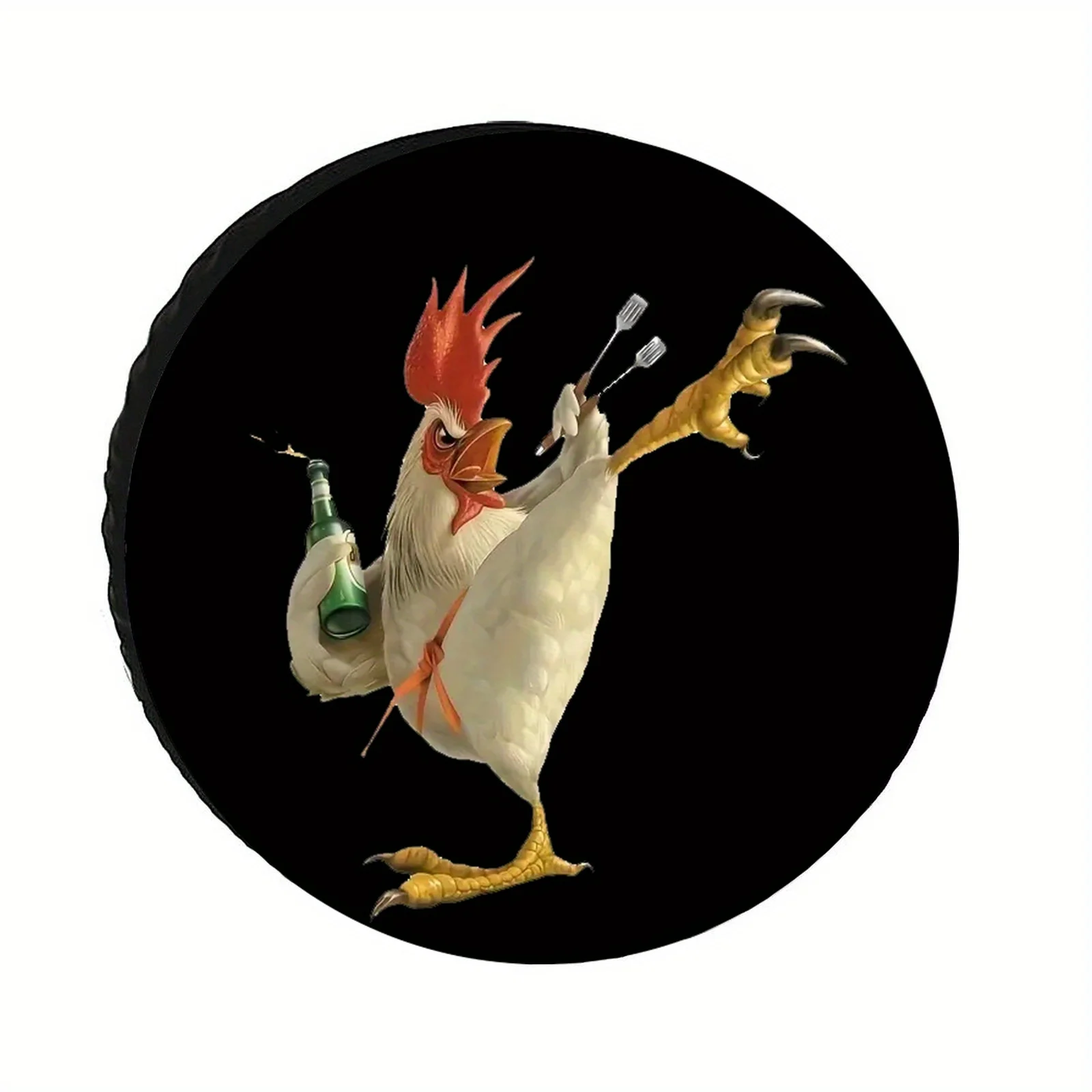 1pc Kung Fu Chicken Design Polyester Spare Tire Cover, Fit For Camping Trailers RVs Travel, Weatherproof Wheel Protector