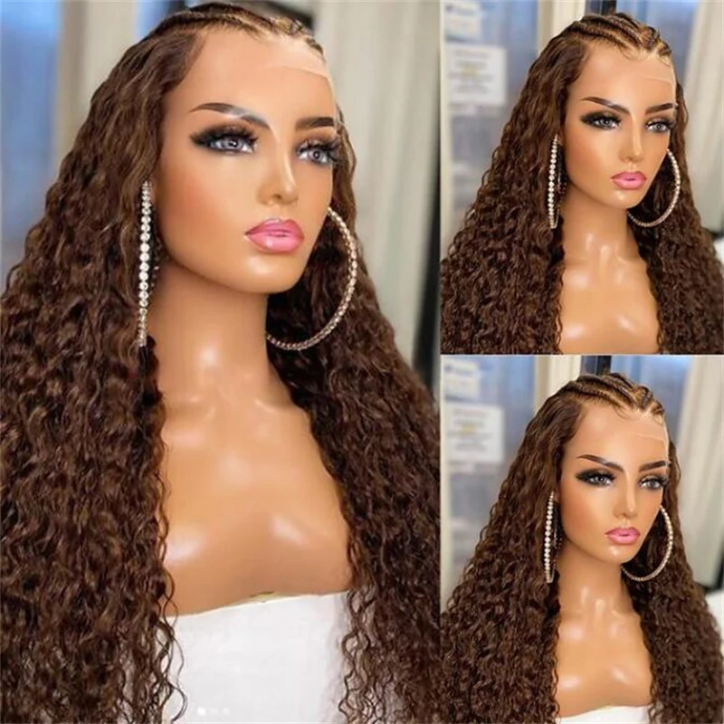 Brown Soft Long Glueless Kinky Curly 180Density 26Inch Lace Front Wig For Black Women With Baby Hair Preplucked Daily