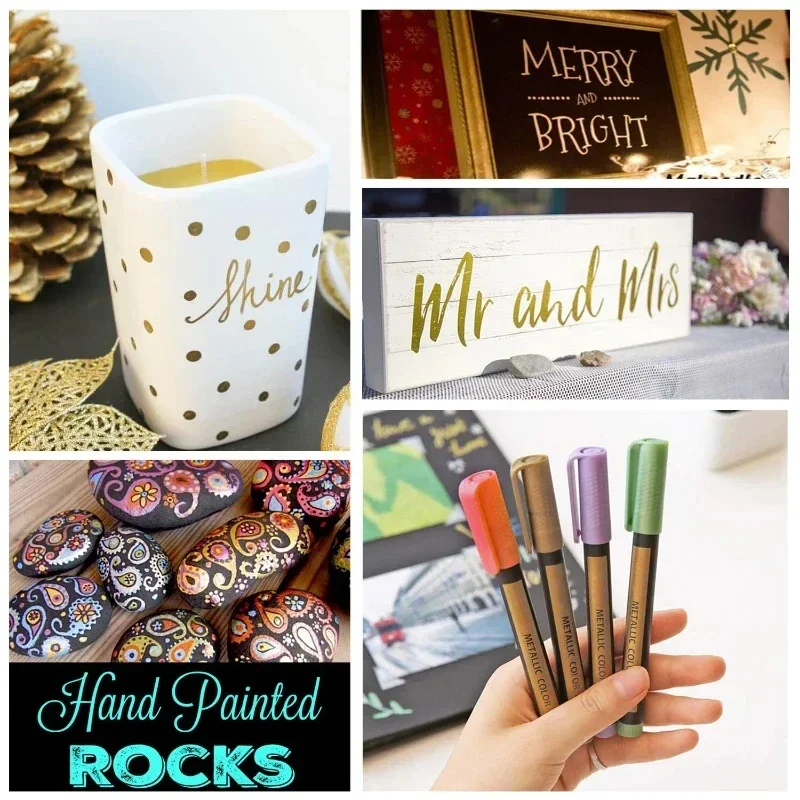 10Pcs Metal Marking Pens, Medium Point Metallic Marker Pens for Rock Painting, Black Paper, Card Making, Scrapbook & DIY Crafts image 2