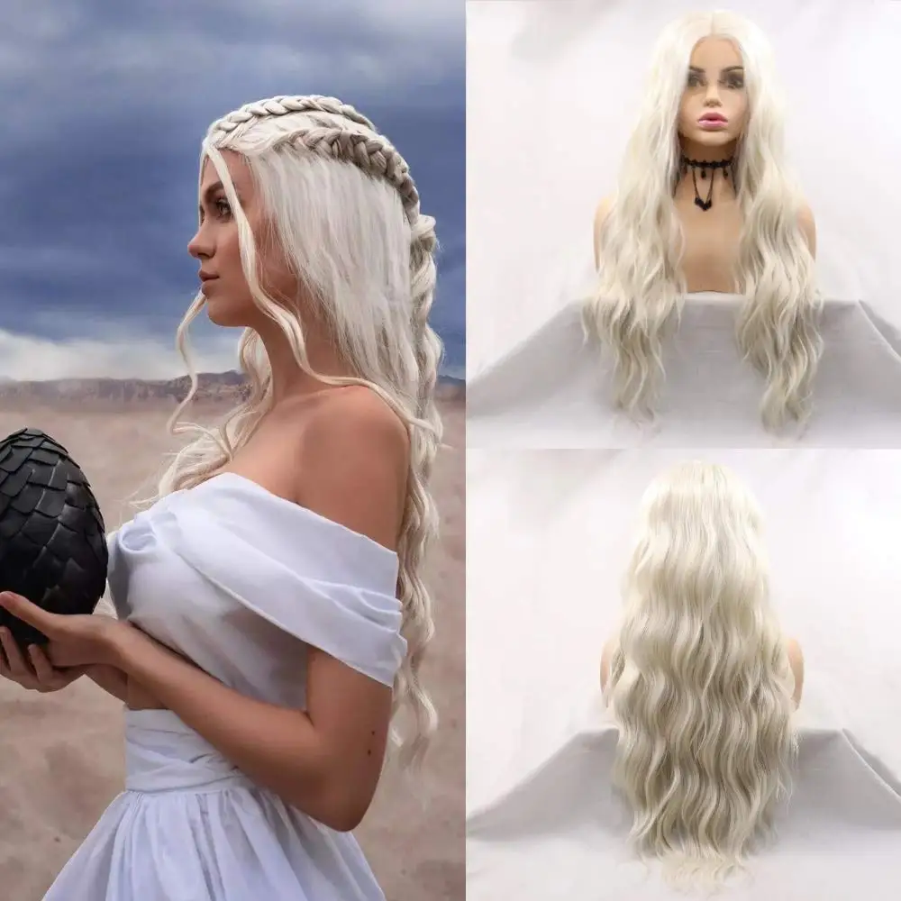 

Body Wavy Lace Front Wigs Long White Synthetic Wig for Cosplay 13x3 Middle Part Wigs for Black Women Long White Lace Wigs