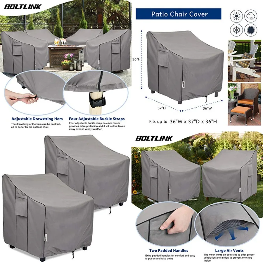 

Patio Chair Covers Waterproof, Heavy Duty Outdoor Furniture Covers Fits up to 36W x 37D x 36H Inch -2 Pack