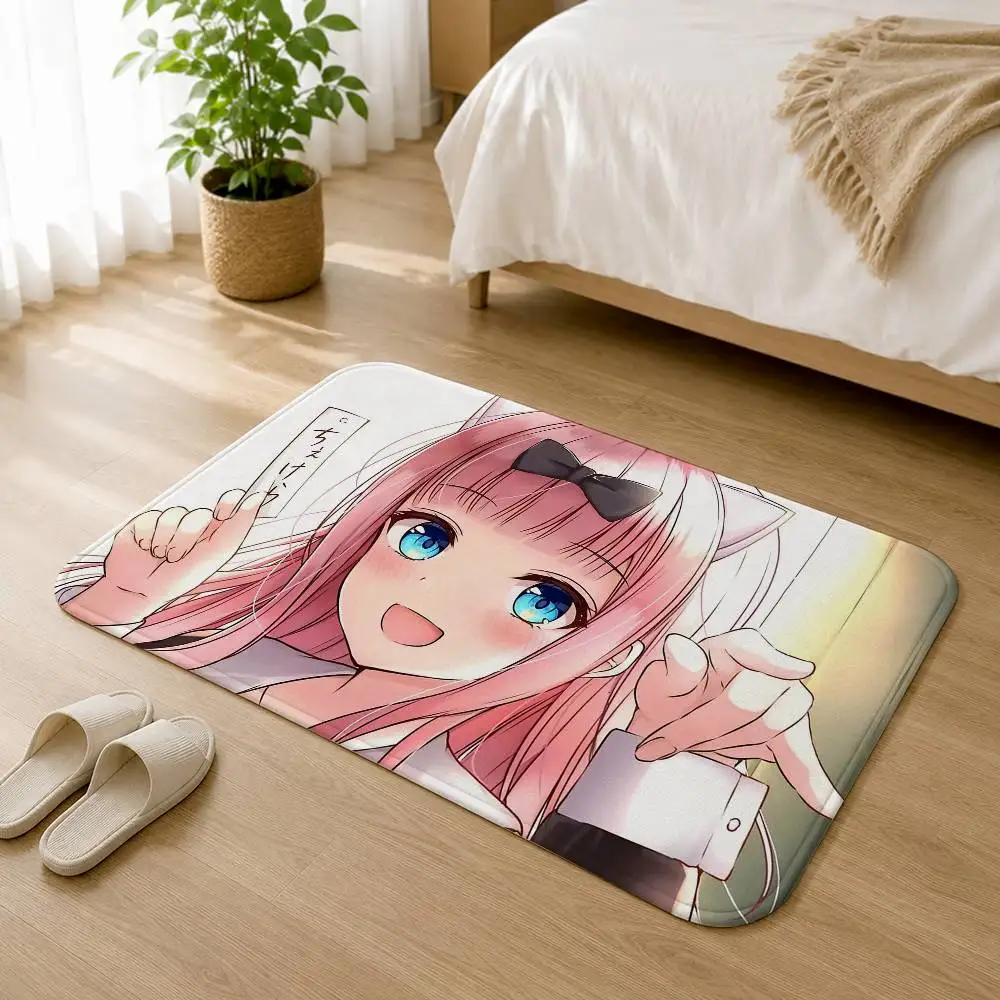 Cute C-Chika F-Fujiwara K-Kaguya-sama Short Plush Anti-Slip Door Mat Soft Floor Mat for Home Entrance