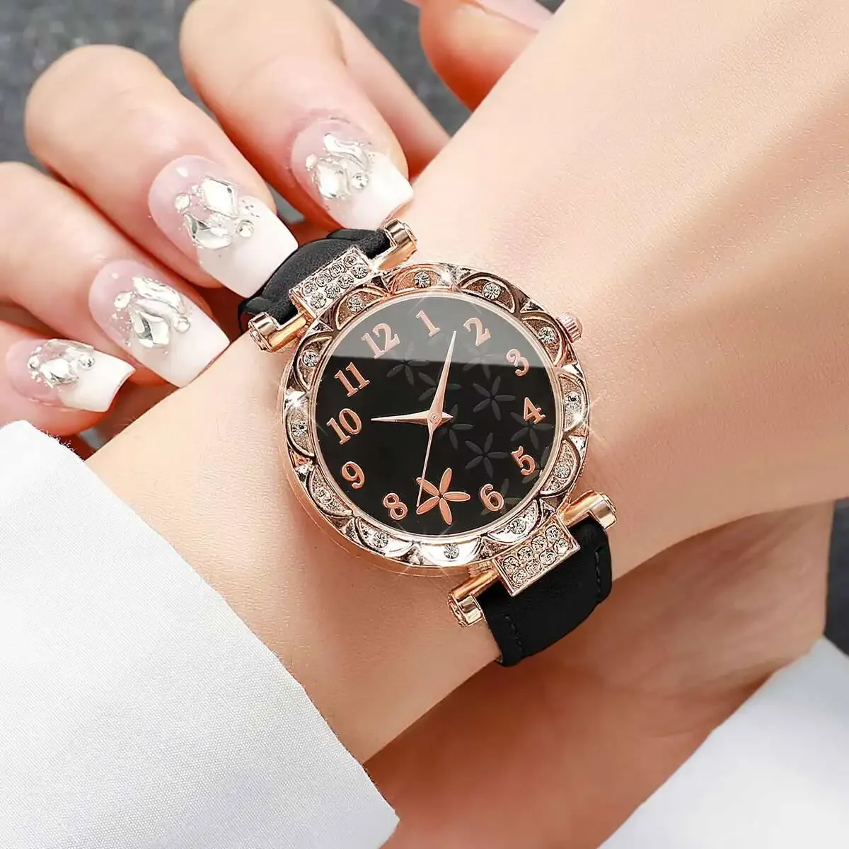 Fashion Flower Dial Women Watches Casual Leather Band Quartz Wristwatches For Ladies Clock Reloj Mujer（Without Box）