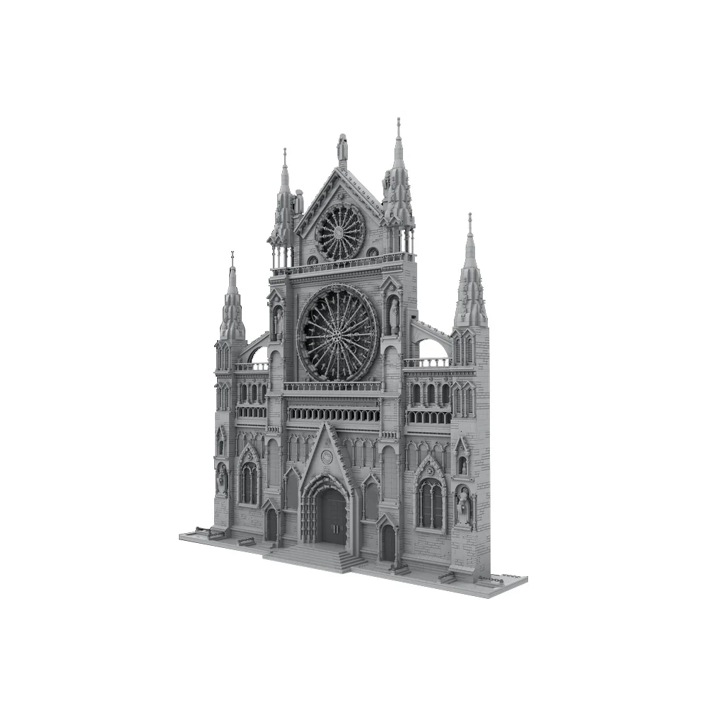 MOC Gothic Cathedral Facade Building Blocks Model Notre Dame Milan Cathedral Religious City Architecture Bricks Assembly Toys