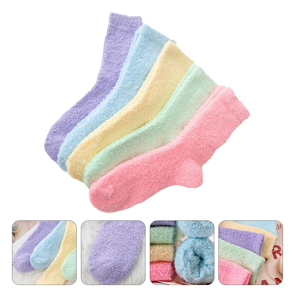 

5 Pairs Floor Socks Sleep Coral Fleece Stockings Winter Warm Sleeping Thicken for Women