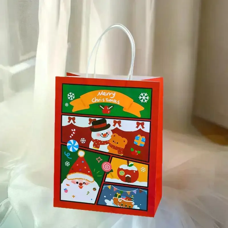 

Chic Christmas Kraft Paper Gift Bags; Suitable for Packaging Kiddies Candy, Party Mementos