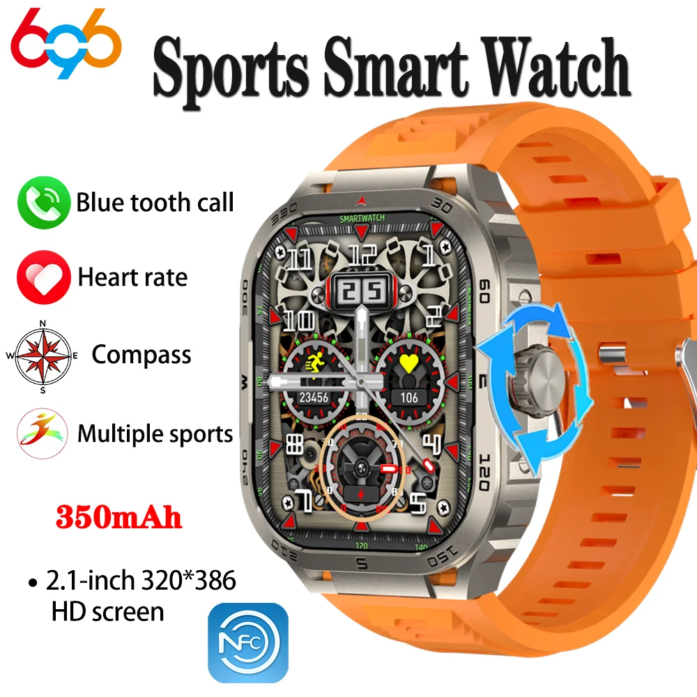 

Fashion 2.1" Outdoor Sports Fitness Men Heart Rate Health Smart Watches Compass Blue Tooth Call NFC Music Waterproof Smartwatch