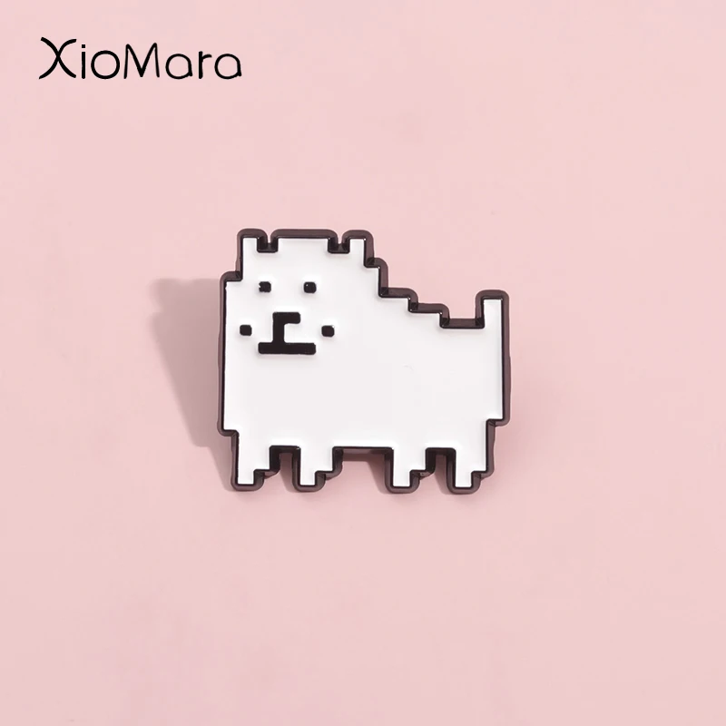 Rollenspiele Pixel Games Hund Emaille Pin Retro 80er Jahre Schmuck Weiß Niedliche Tier Broschen Revers Abzeichen Cartoon Geschenk für Spieler Freund